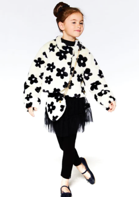 Deux Par Deux Girls Flowers Faux Fur Jacket O50*