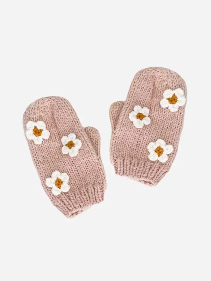 Blueberry Hill Flower Mittens -  Blush*