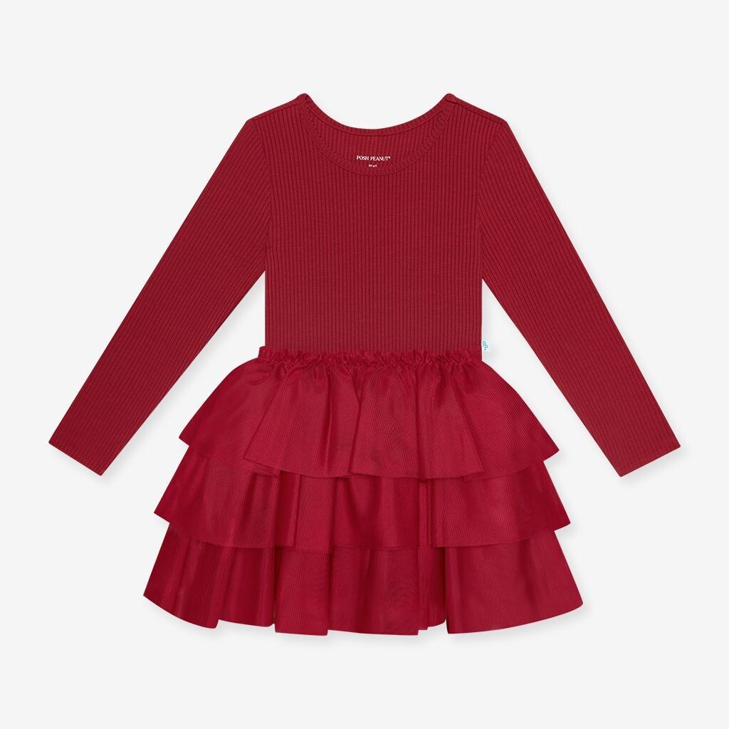 Posh Peanut Girls Dark Red L/S Tulle Dress*