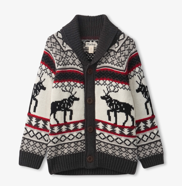 Hatley Boys Holiday Elk Shawl Collar Cardigan 645*
