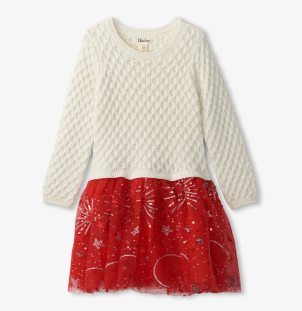 Hatley Girls Red Sparkle Sweater Tulle Dress 563*