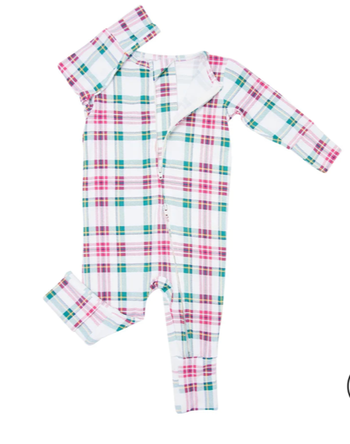 Sweet Bamboo Baby Girls White Tartan Zip Romper*