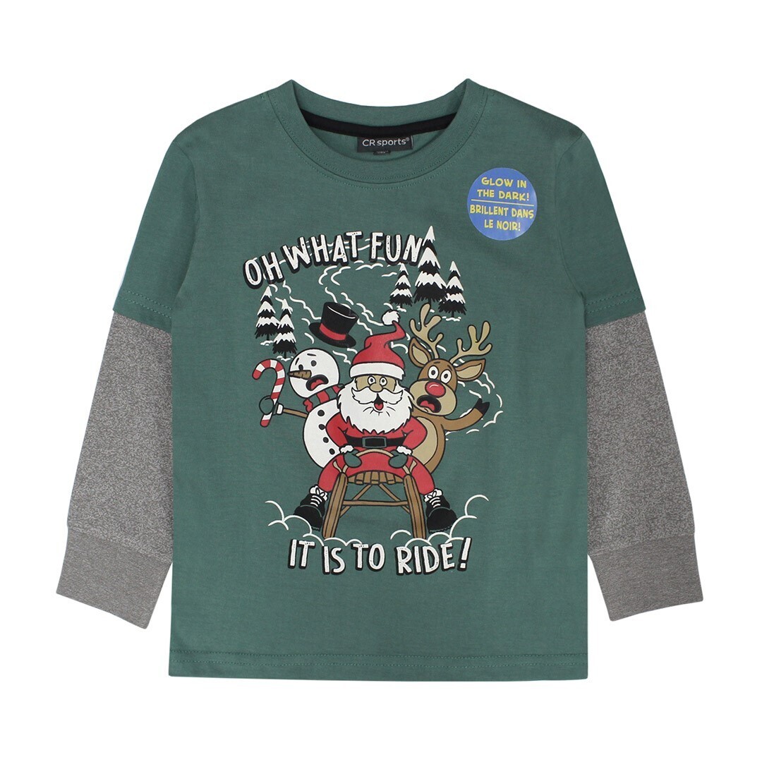 CR Sports Boys Santa Sleigh Glow In The Dark Shirt