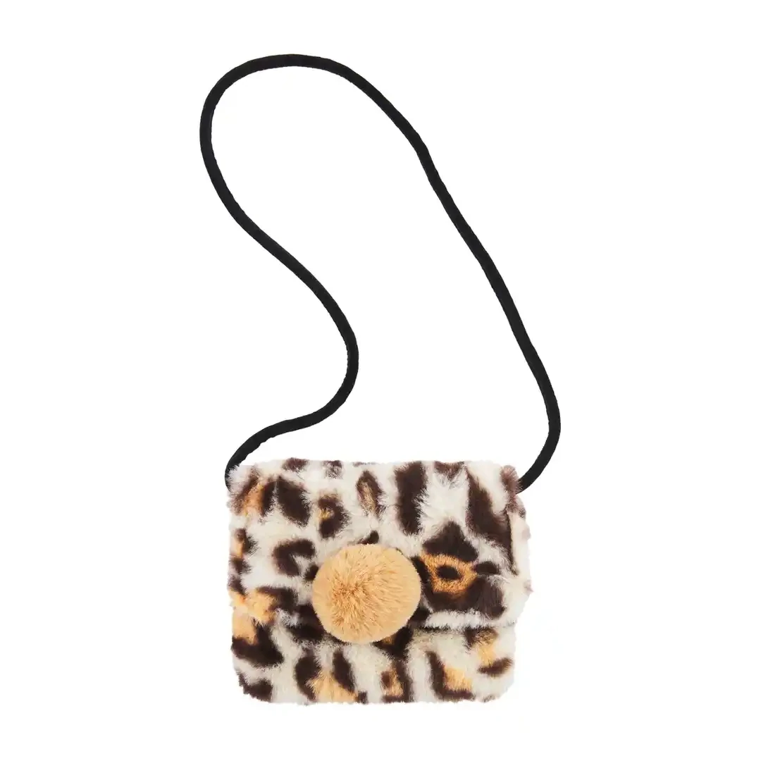 Mud Pie Leopard Pom Fur Purse White* 
