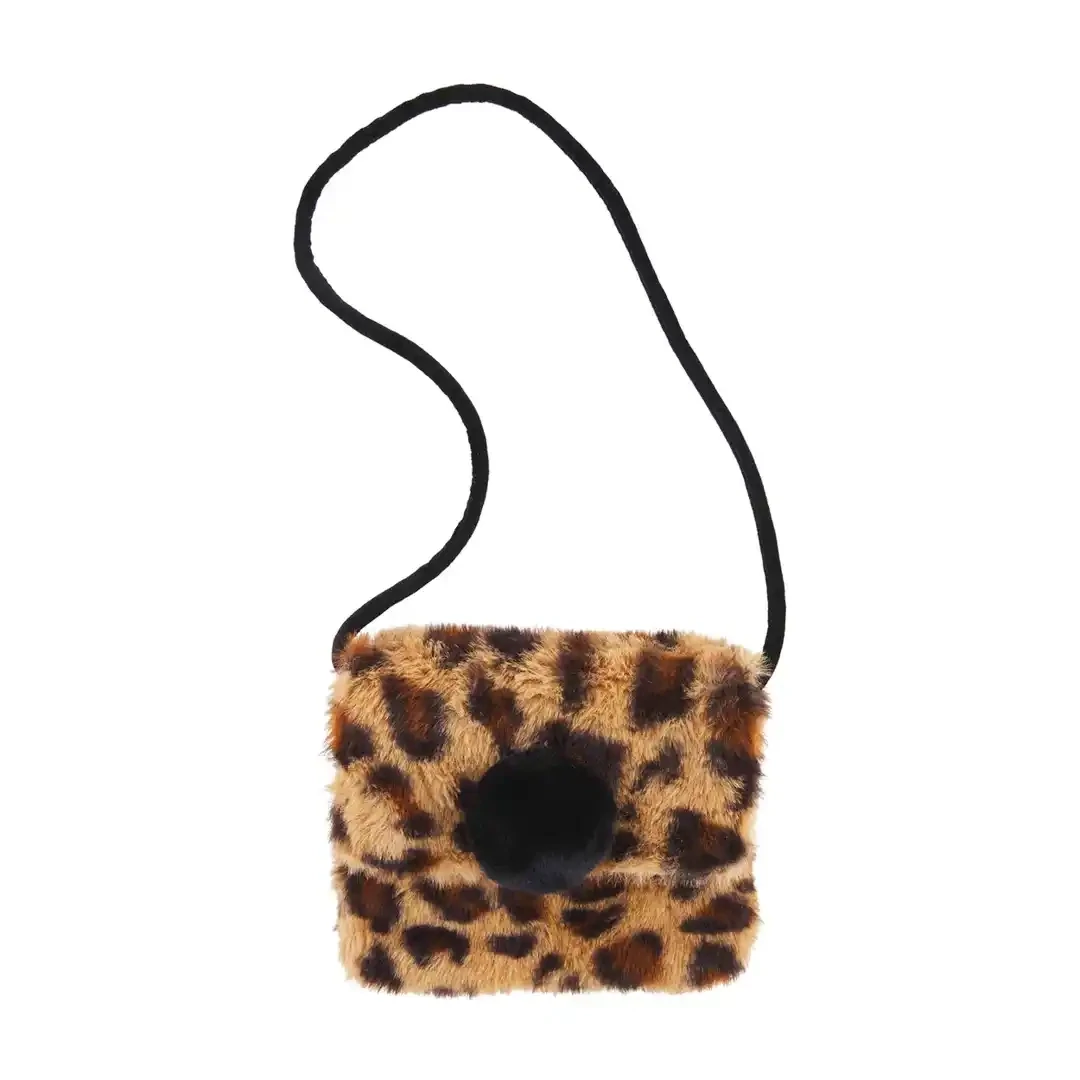 Mud Pie Leopard Pom Fur Purse Brown*