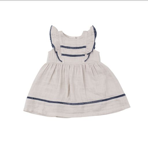 Angel Dear Girls Oatmeal Solid Muslin Ruffle Dress