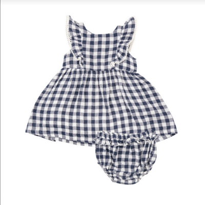 Angel Dear BBG Gingham Navy Ruffle Dress Set