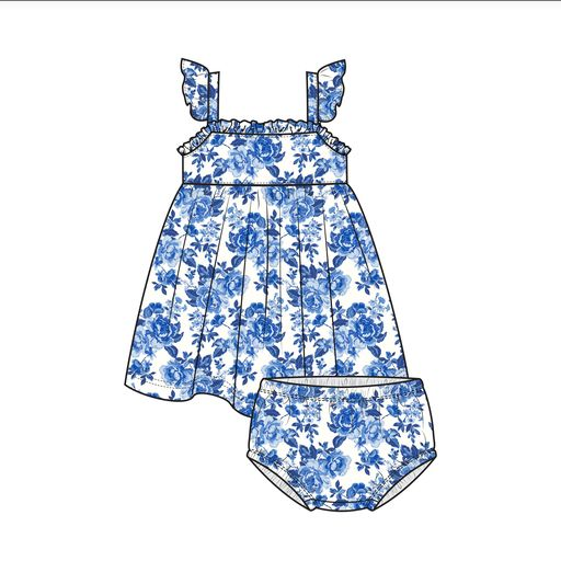 Angel Dear Girls Roses in Blue Ruffle Sundress