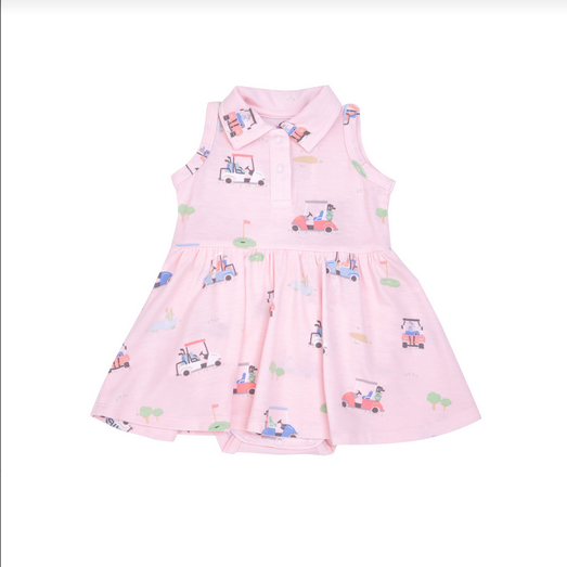 Angel Dear Baby Girl Golf Cart Pink Bodysuit Dress