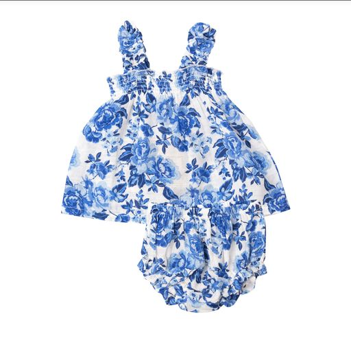 Angel Dear Baby Girls Roses In Blue Ruffly Top Set