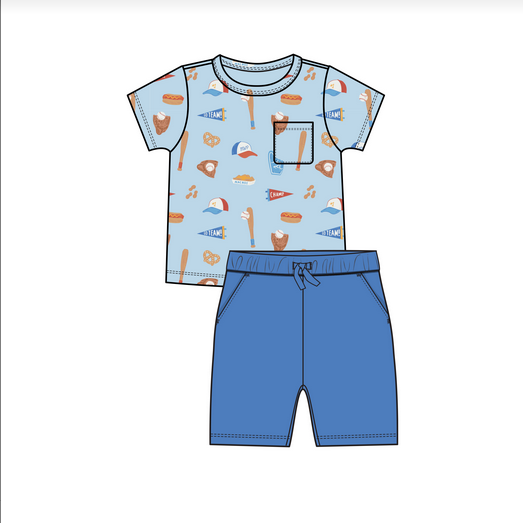 Angel Dear Boys Baseball Crew Neck Tee/Short Set