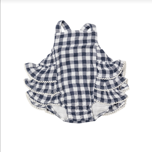Angel Dear Baby Girl Gingham Navy Ruffle Sunsuit