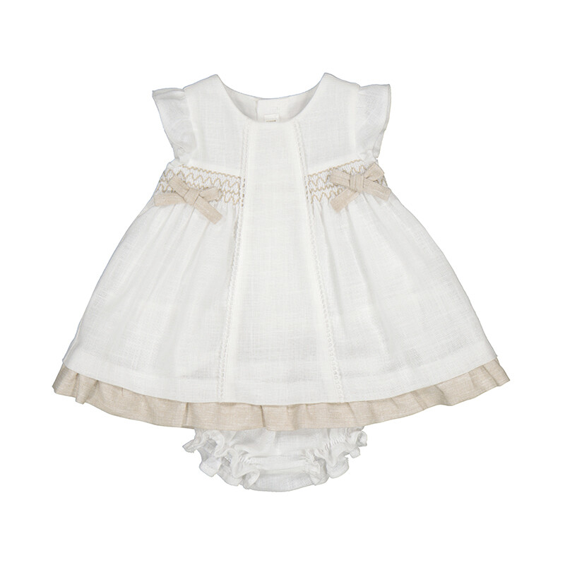 Mayoral Baby Girls Natural Dress w/Smock 1828