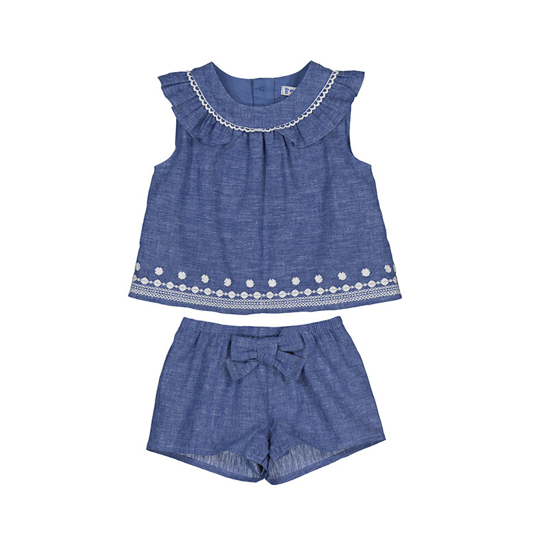 Mayoral Baby Girl Blue Linen Short Set 1298