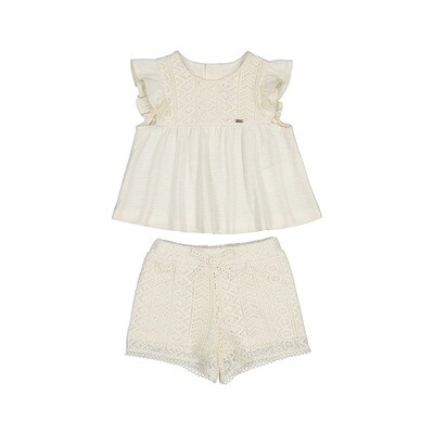Mayoral Baby Girls Chickpea Guipure Short Set 1235