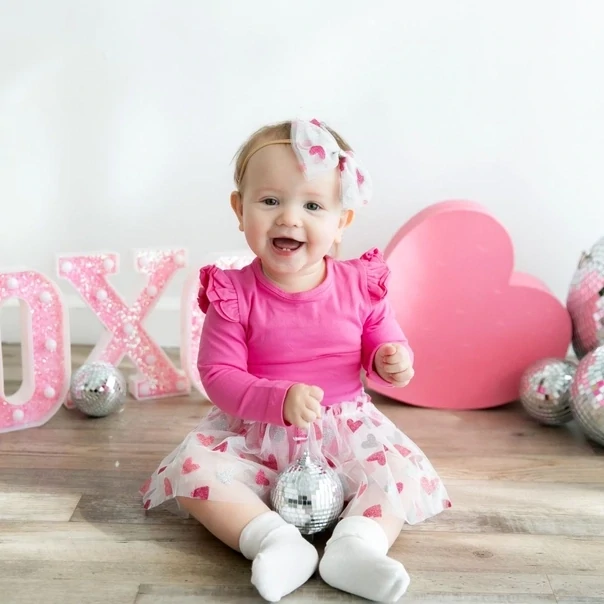Sweet Wink Glitter Heart  L/S Tutu Bodysuit*