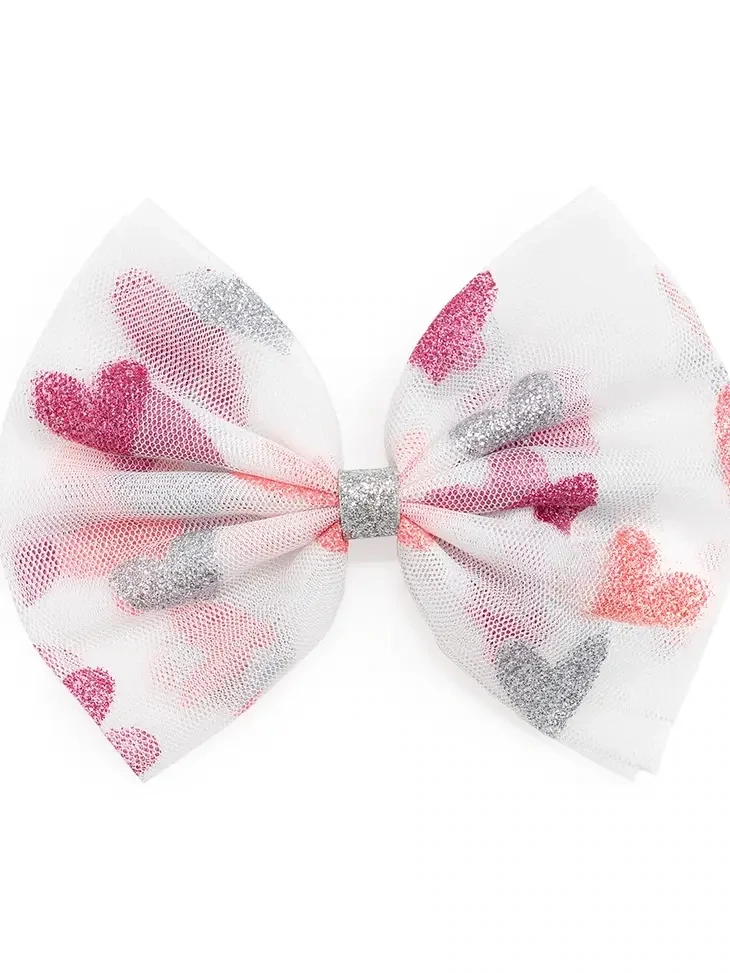 Sweet Wink Glitter Heart Valentine&#39;s Day Tulle Bow Baby Headband