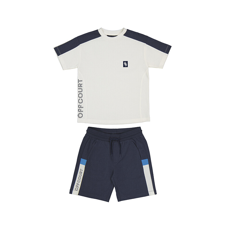 Mayoral Boys Cream Navy Shirt/Shorts Knit Set 6665