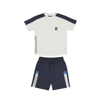 Mayoral Boys Cream Navy Shirt/Shorts Knit Set 6665