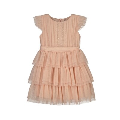 Mayoral Girls Peach Pearl Pleated Tulle Dress 3912