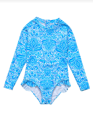Snapper Rock Girls Santorini Blue LS Surt Suit 041