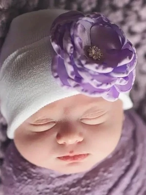 ILy Bean Purple Silk Rose w/ Pearls Newborn Beanie*