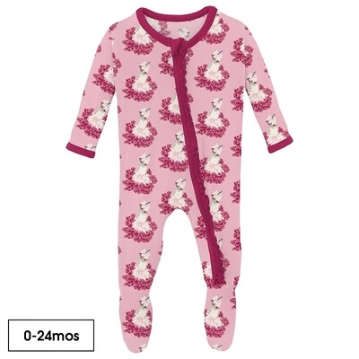 Kickee Natural Bird Banner Ruffle 2/way Zip Footie