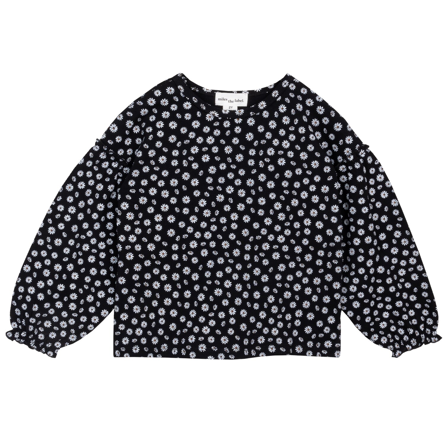 Petit Lem Girls L/S Top Knit - Black w/Flowers 06K