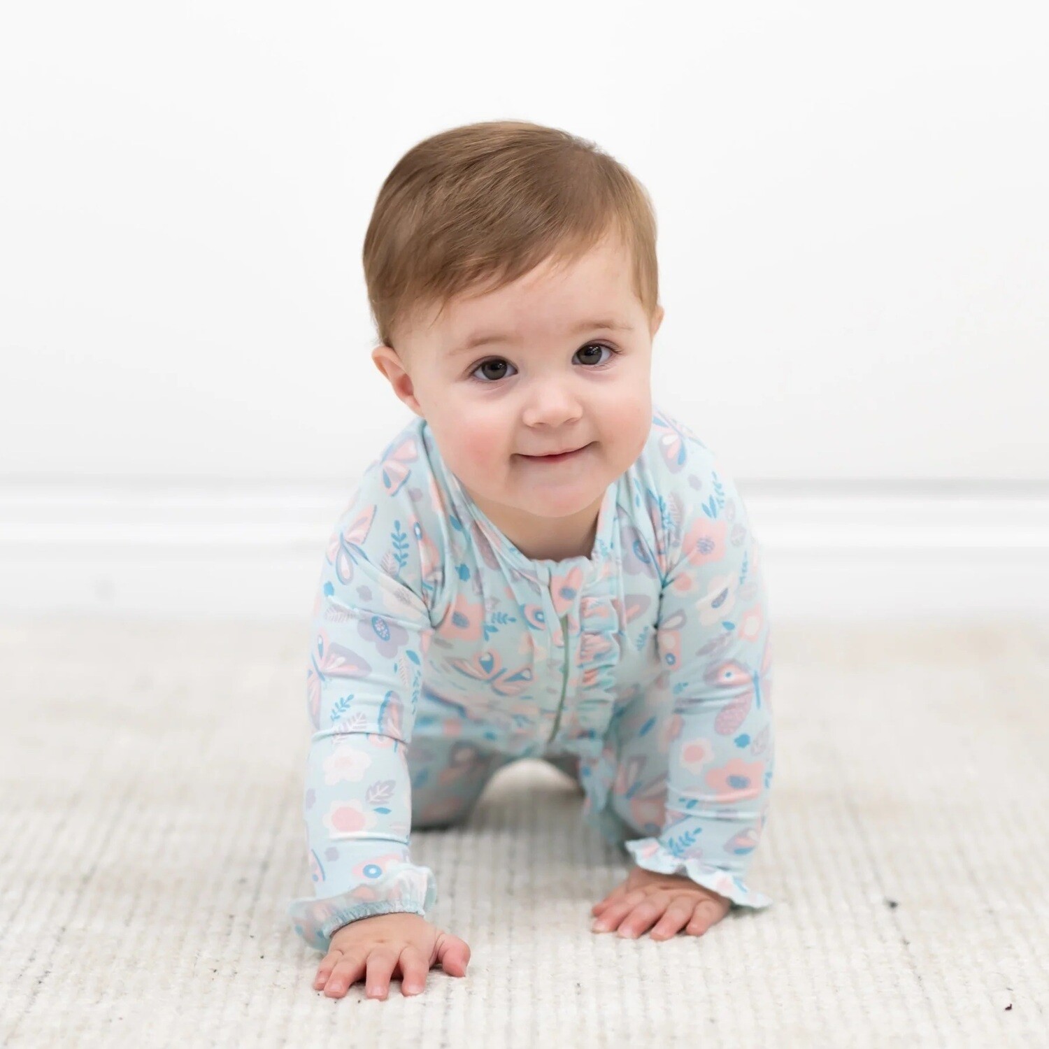 Sweet Bamboo BGirl Ruffle Footie - Butterfly Aqua