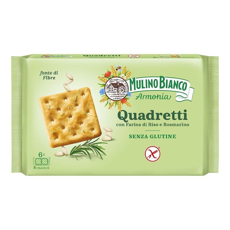 Quadretti (cracker) senza glutine con riso e rosmarino - Mulino Bianco Quadretti (cracker) senza glutine con riso e rosmarino - Mulino Bianco