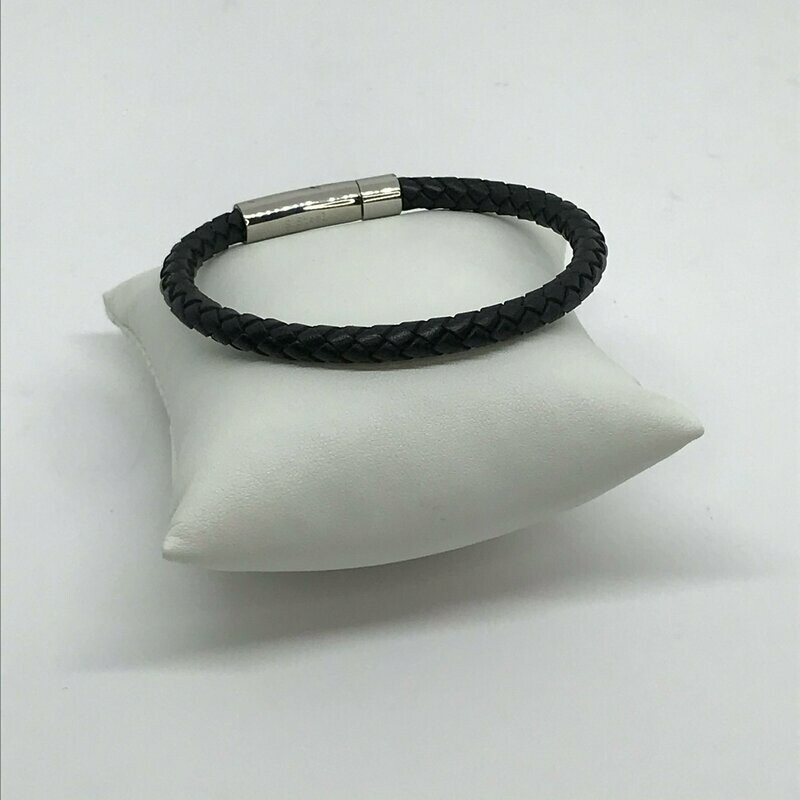 Bracelet homme acier cuir rond