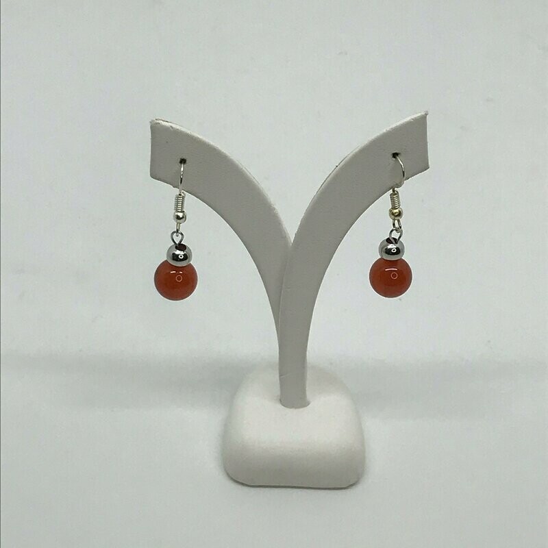 Boucles d'oreilles acier et agate cornaline rouge