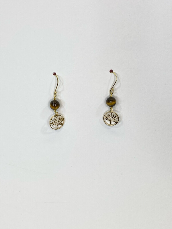 Boucles d’oreilles Harmonie plaqué or & Oeil de tigre