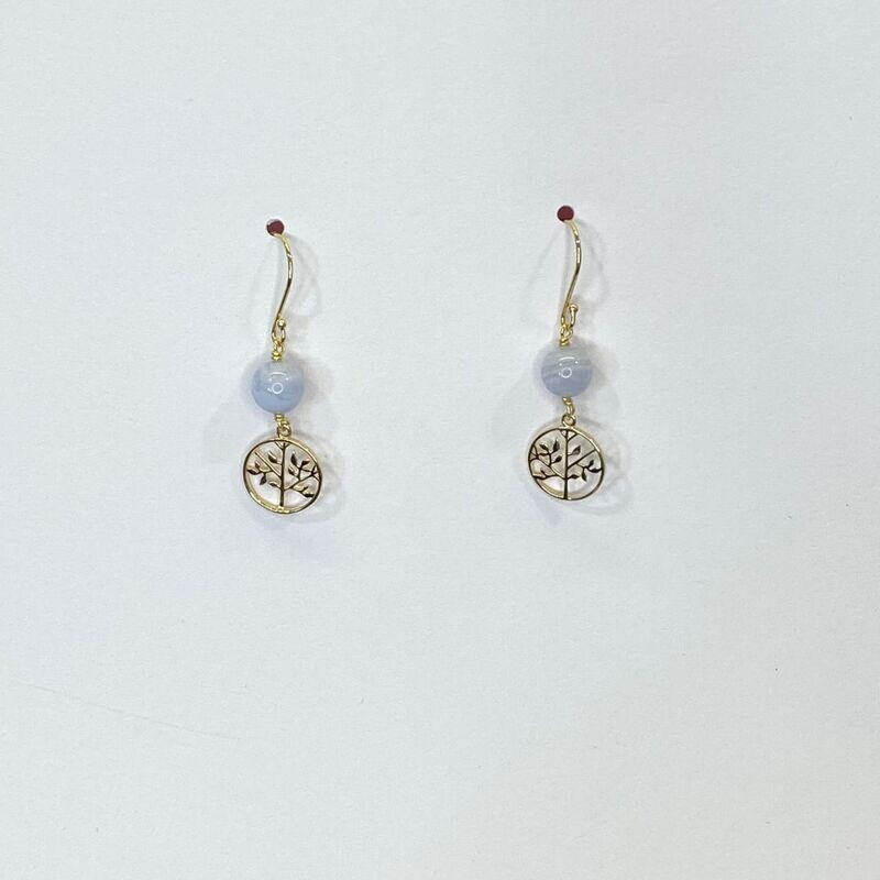 Boucles d’oreilles Harmonie plaqué or & calcédoine bleue