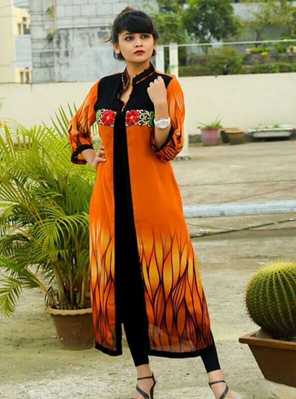 BLACK &amp; ORANGE KURTI