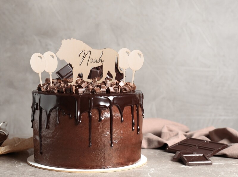 Caketopper &quot;Löwe &amp; Ballons&quot;mit Wunschname, personalisiert