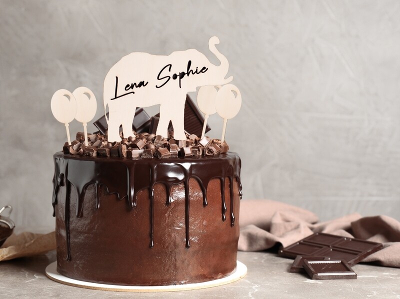 Caketopper &quot;Elefant &amp; Ballons&quot;mit Wunschname, personalisiert
