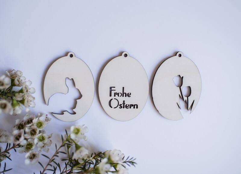3er Set Ostereier - Hase / Tulpen / Frohe Ostern