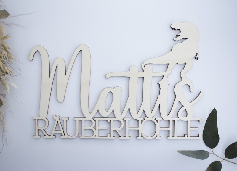 Personalisiertes Namensschild aus Holz für das Kinderzimmer - Spielzimmer - Räuberhöhle - Dekoschild - Türschild - Dino