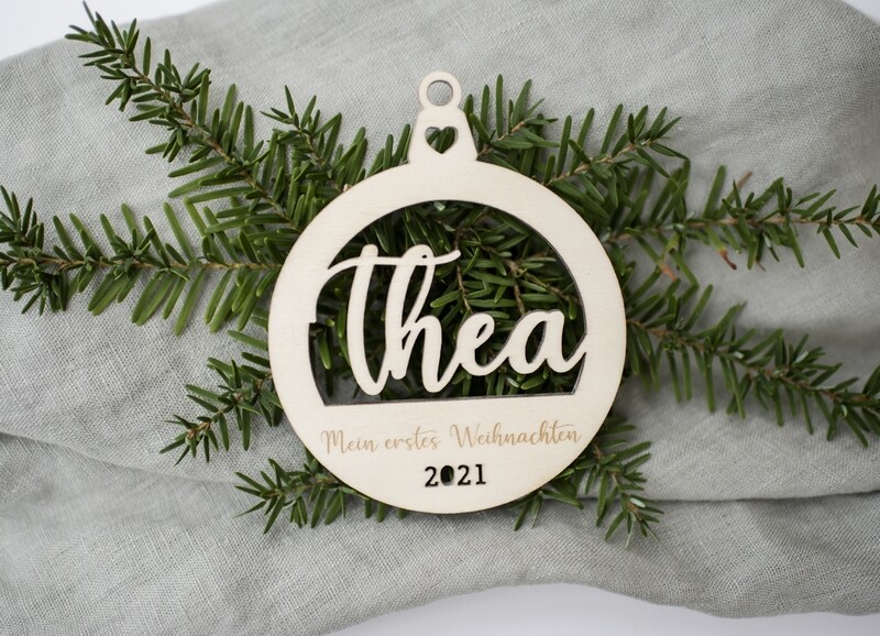 ★Weihnachtskugel &quot;Mein erstes Weihnachten&quot; mit Babyname aus Holz★