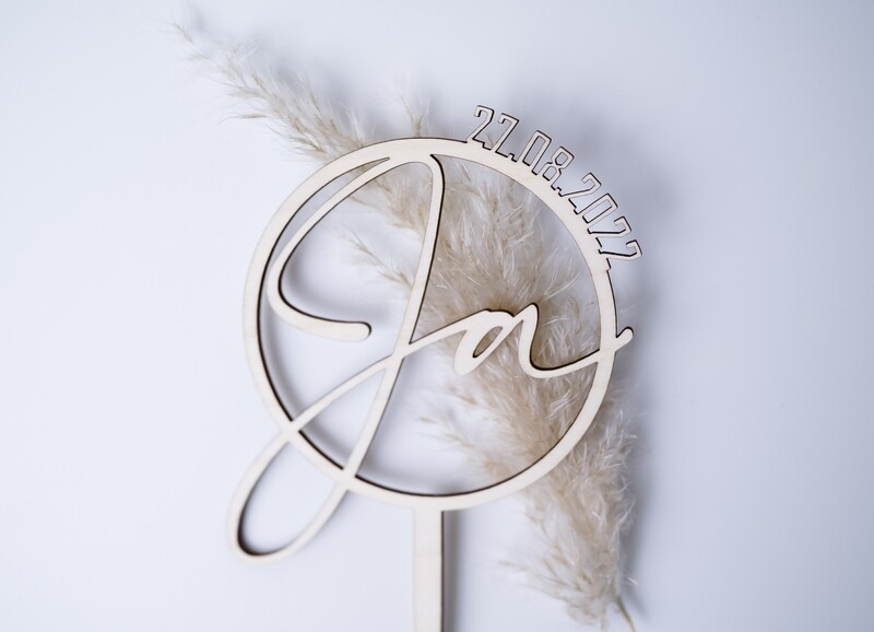 Caketopper Ja mit Wunschdatum | Hochzeitstorte Personalisiert