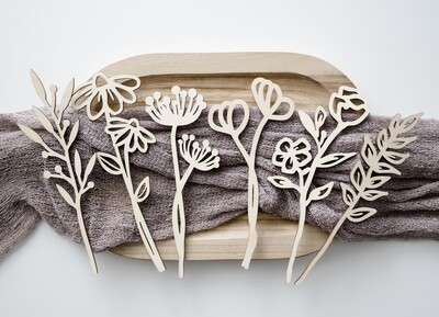 6er Set Holzblumen - Blumen aus Holz