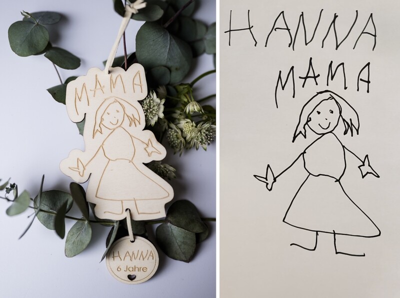 Zeichnung Handschrift Bild als Gravur auf Holz