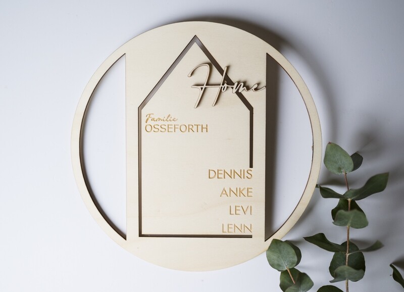 Familienschild Haus -  Zuhause / Home, Holzschild Namensschild Familie Türschild
