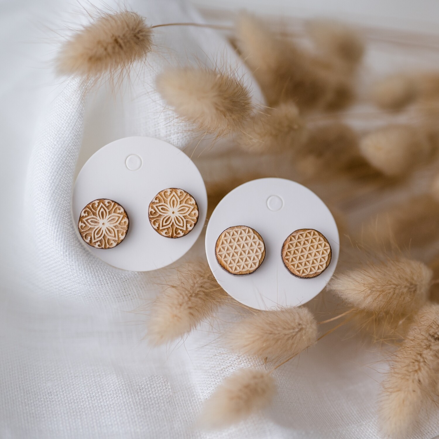 Ohrstecker aus Holz I Rund Blume Lebensblume I Ohrringe