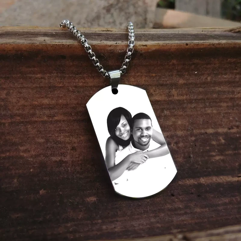 Personalized Photo Dog Tag Custom Engraved Picture Text Necklace Pendant Dogtags