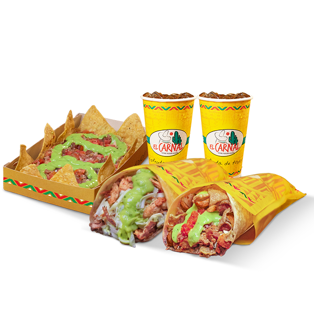COMBO FAVORITO:1 BURRITO TRADICIONAL MIXTO + 1 BURRITO MONTAÑERO + 1 NACHOS + 2 BEBIDAS