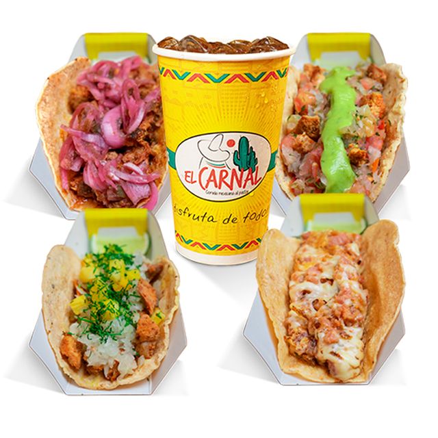 TACADA CARNAL. 4 TACOS Y BEBIDA
