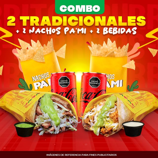 Combo 2 Tradicionales +2 Nachos PaMí +2 Bebidas.