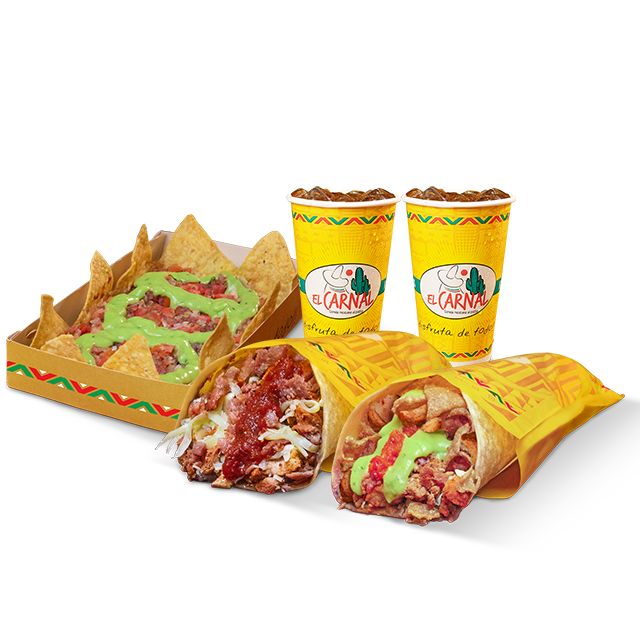 COMBO PARA DOS. BURRO MONTAÑERO, BURRO RANCHERO Y NACHOS COMBO PARA DOS. BURRO MONTAÑERO, BURRO RANCHERO Y NACHOS